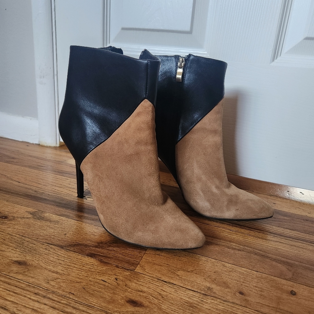 Charles Davis Black and Brown Two Toned Leather Heeled Booties